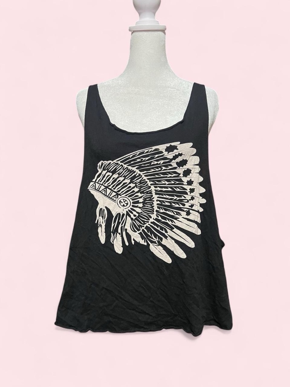 Medium Black Graphic Tank Top with Feather Headdress